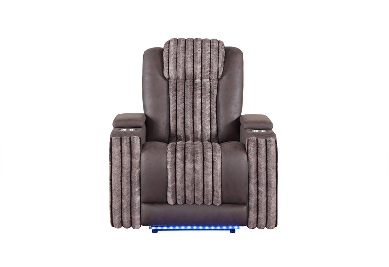 U8000 Brown Power Recliner W/ Power Headrest & Led Light - U8000-BROWN-PR W/ PHR + LED