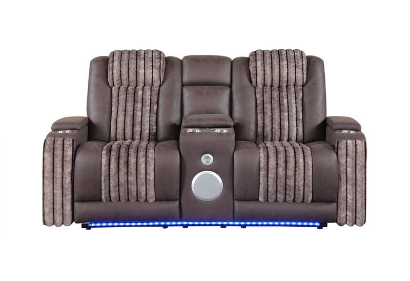 U8000 Brown Pwr Console Rec Loveseat W/Phr, Led And Speaker - U8000-BROWN-PCRLS W/ PHR + LED