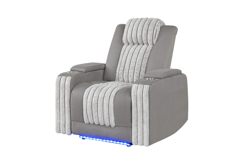 U8000 Grey Power Recliner W/ Power Headrest & Led Light - U8000-GREY-PR W/ PHR + LED