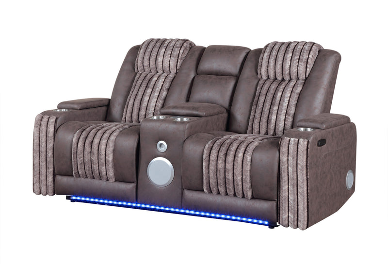 U8000 Brown Pwr Console Rec Loveseat W/Phr, Led And Speaker - U8000-BROWN-PCRLS W/ PHR + LED