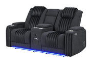 U8000 Black Pwr Console Rec Loveseat W/Phr, Led And Speaker - U8000-BLACK-PCRLS W/ PHR + LED