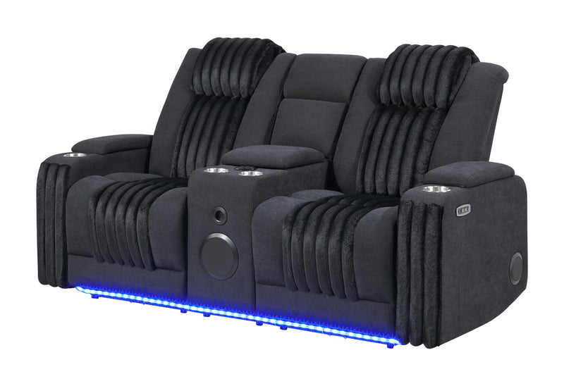 U8000 Black Pwr Console Rec Loveseat W/Phr, Led And Speaker - U8000-BLACK-PCRLS W/ PHR + LED