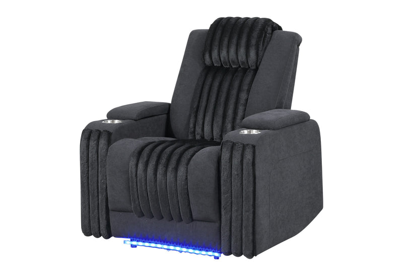 U8000 Black Power Recliner W/ Power Headrest & Led Light - U8000-BLACK-PR W/ PHR + LED
