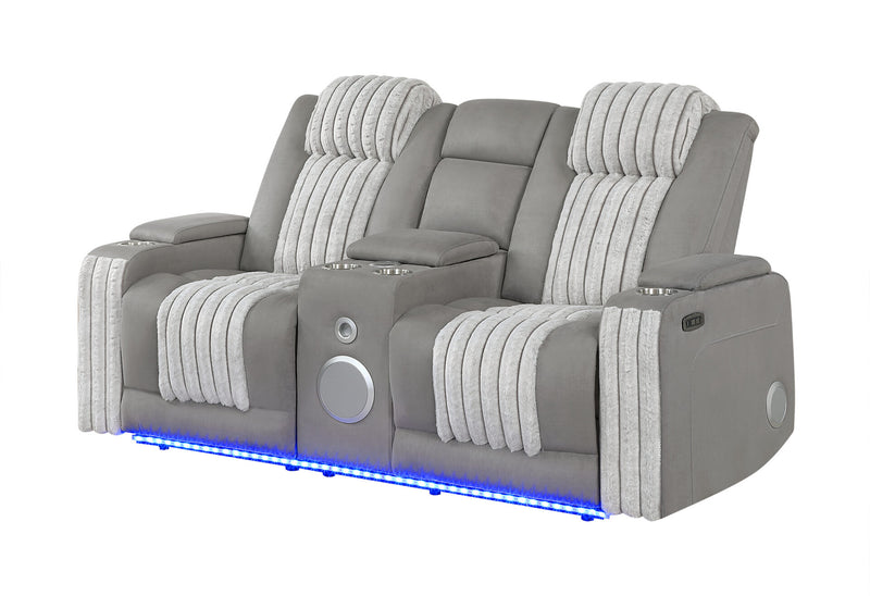 U8000 Grey Pwr Console Rec Loveseat W/Phr, Led And Speaker - U8000-GREY-PCRLS W/ PHR + LED