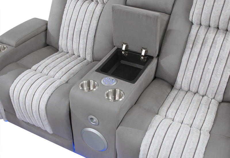 U8000 Grey Pwr Console Rec Loveseat W/Phr, Led And Speaker - U8000-GREY-PCRLS W/ PHR + LED