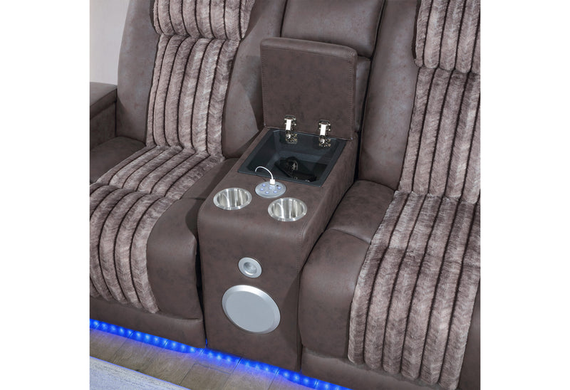 U8000 Brown Pwr Console Rec Loveseat W/Phr, Led And Speaker - U8000-BROWN-PCRLS W/ PHR + LED