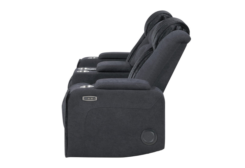 U8000 Black Pwr Console Rec Loveseat W/Phr, Led And Speaker - U8000-BLACK-PCRLS W/ PHR + LED