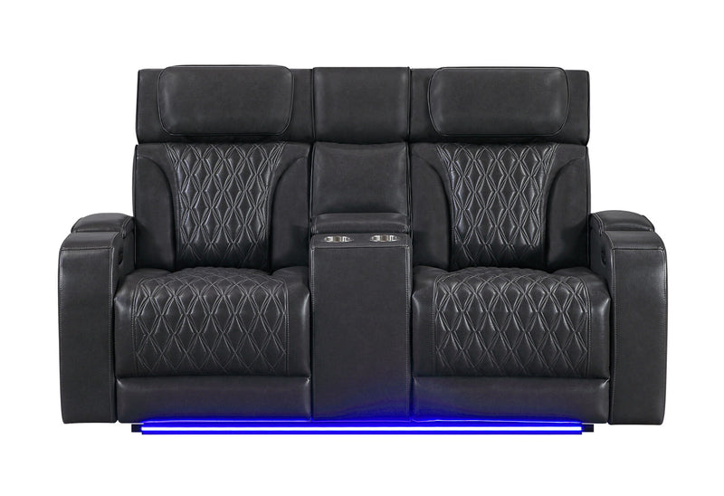 U8611 Blanche Charcoal Pwr Con Rec Loveseat With Phr, Led & Speaker - U8611-BLANCHE CHAR-PCRLS W/ PHR LED SPKR