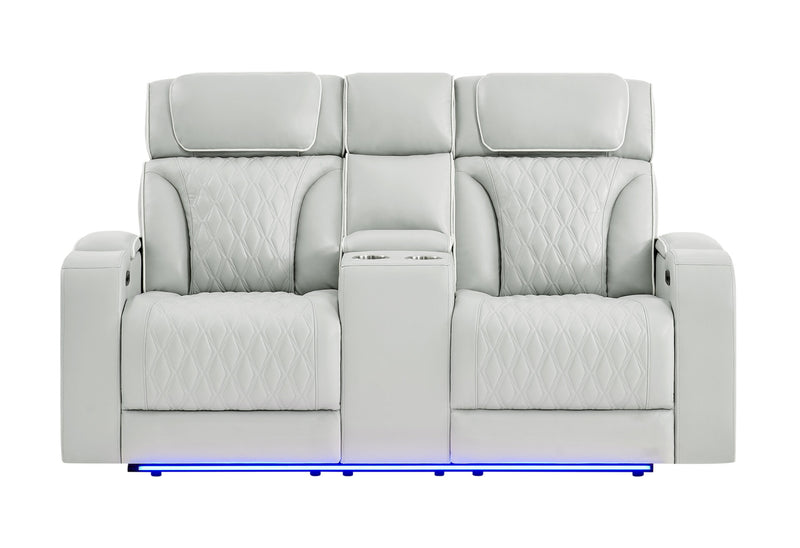 U8611 Blanche Silver Pwr Con Rec Loveseat With Phr, Led & Speaker - U8611-BLANCHE SIL-PCRLS W/ PHR LED SPKR