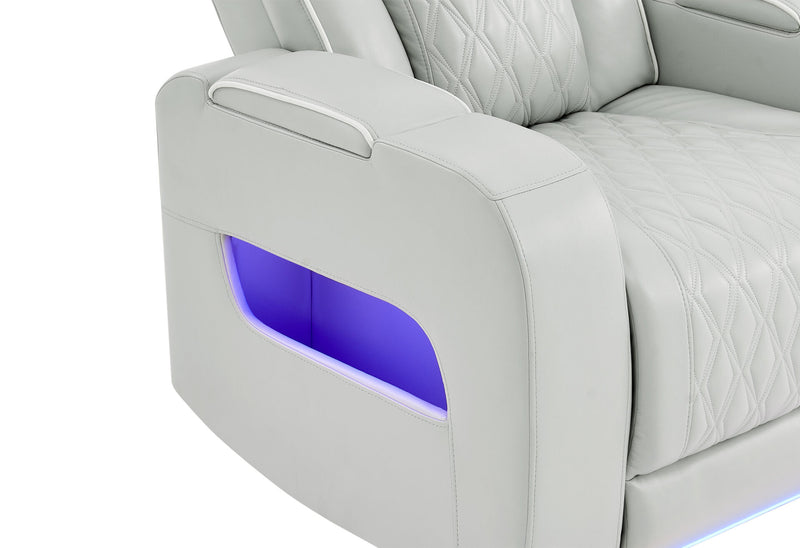 U8611 Blanche Silver Pwr Con Rec Loveseat With Phr, Led & Speaker - U8611-BLANCHE SIL-PCRLS W/ PHR LED SPKR