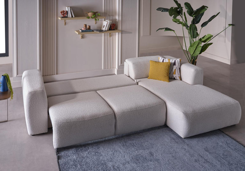Picasso Sectional (Oscar White) 5 Pieces & Chair - Gate FurnitureSleeper Sectional