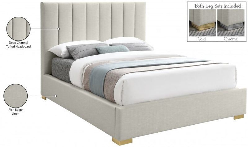 Pierce Linen Textured King Bed Beige - Gate FurnitureKing Bed