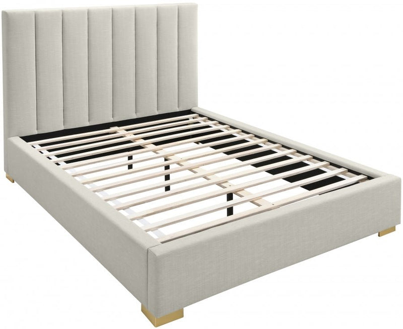 Pierce Linen Textured King Bed Beige - Gate FurnitureKing Bed