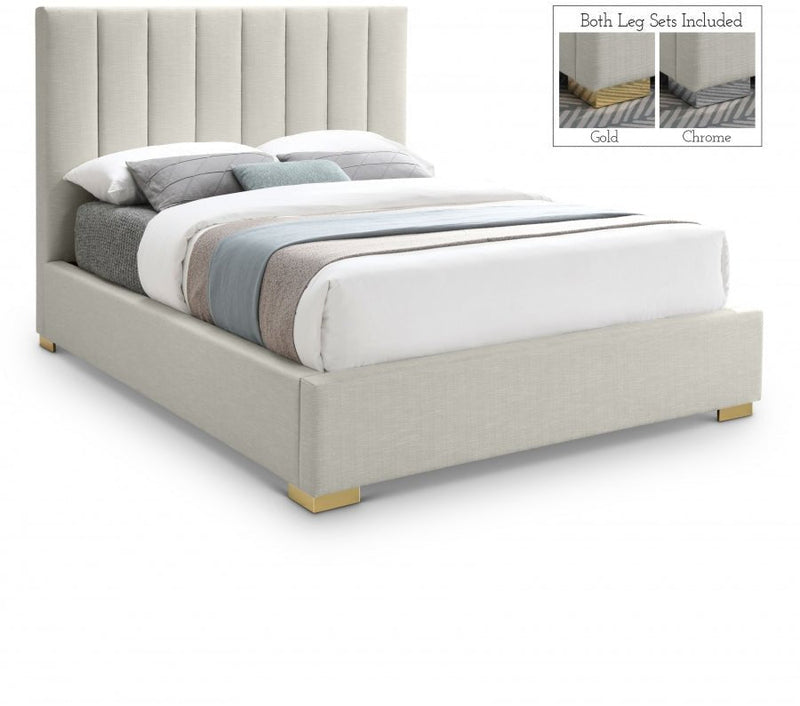 Pierce Linen Textured King Bed Beige - Gate FurnitureKing Bed