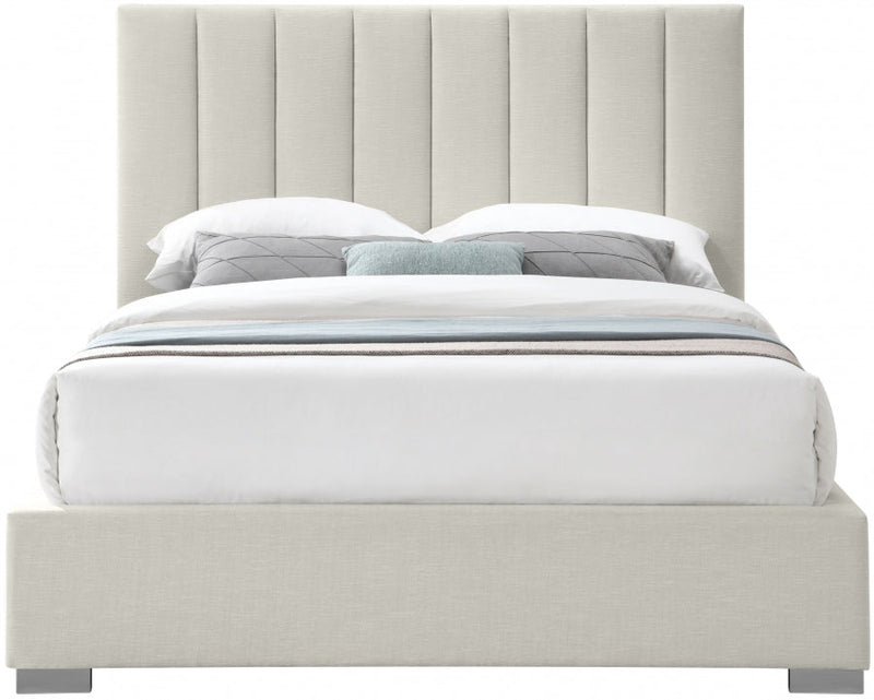 Pierce Linen Textured King Bed Beige - Gate FurnitureKing Bed