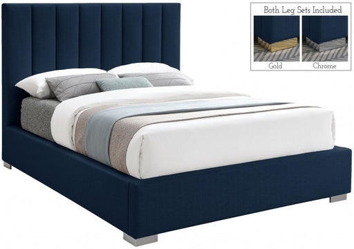 Pierce Linen Textured King Bed Blue - Gate FurnitureKing Bed