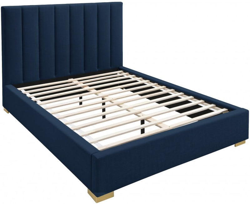 Pierce Linen Textured King Bed Blue - Gate FurnitureKing Bed