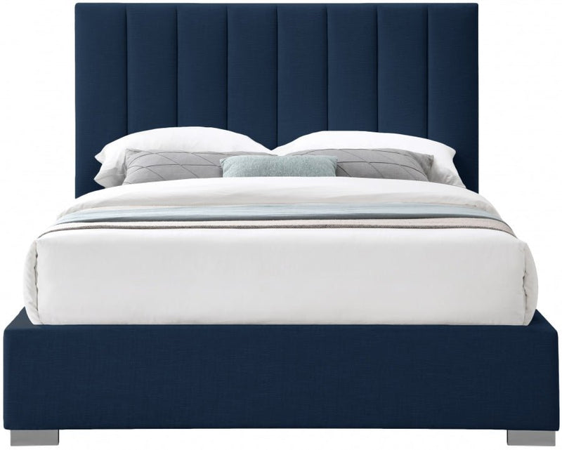 Pierce Linen Textured King Bed Blue - Gate FurnitureKing Bed