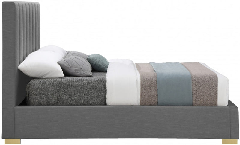 Pierce Linen Textured King Bed Grey - Gate FurnitureKing Bed