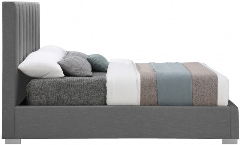 Pierce Linen Textured King Bed Grey - Gate FurnitureKing Bed