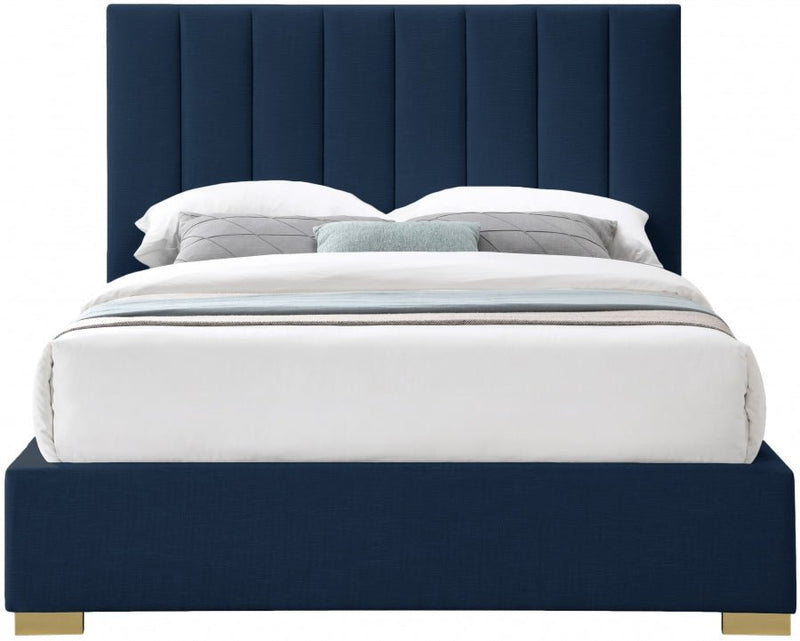 Pierce Linen Textured Queen Bed Blue - Gate FurnitureQueen Bed