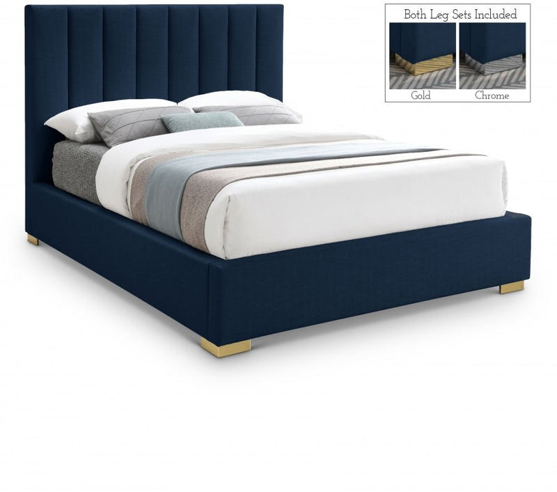 Pierce Linen Textured Queen Bed Blue - Gate FurnitureQueen Bed