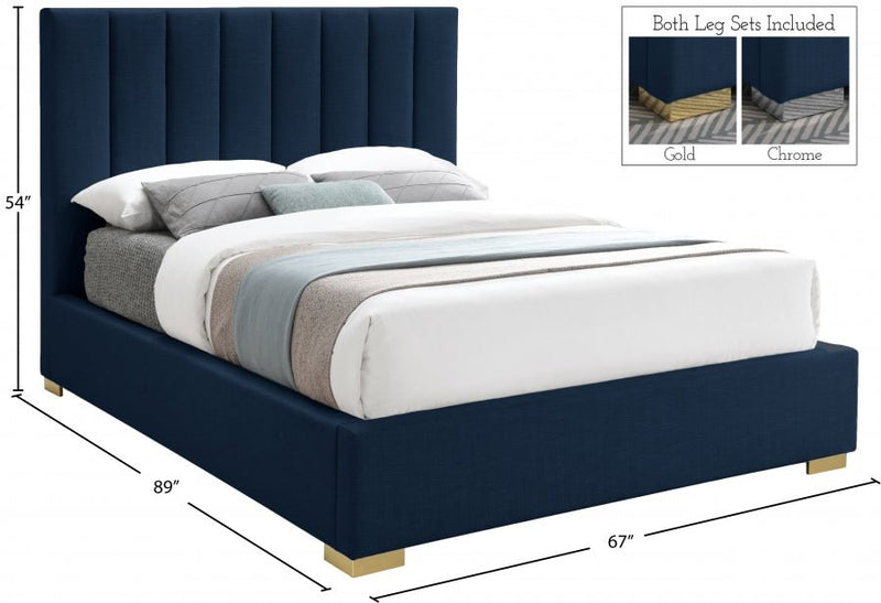 Pierce Linen Textured Queen Bed Blue - Gate FurnitureQueen Bed