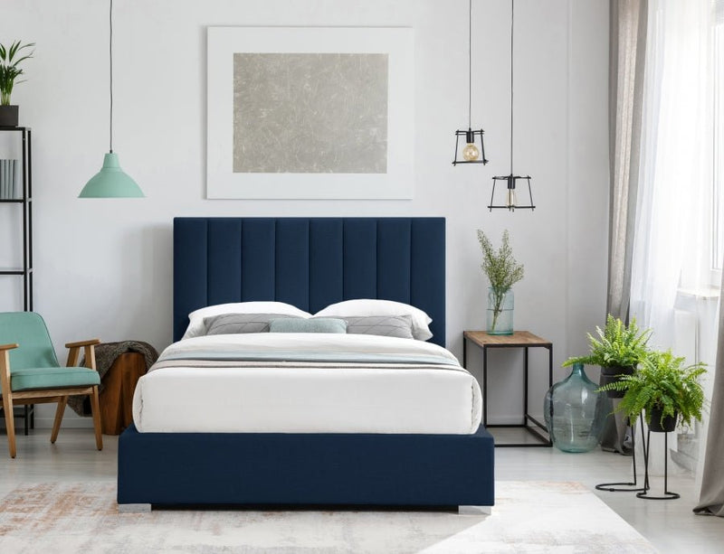 Pierce Linen Textured Queen Bed Blue - Gate FurnitureQueen Bed