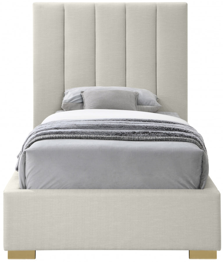 Pierce Linen Textured Twin Bed Beige - Gate FurnitureTwin Bed