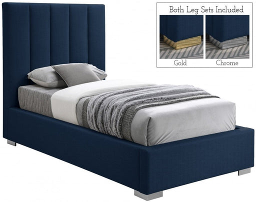 Pierce Linen Textured Twin Bed Blue - Gate FurnitureTwin Bed