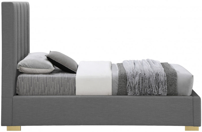 Pierce Linen Textured Twin Bed Grey - Gate FurnitureTwin Bed