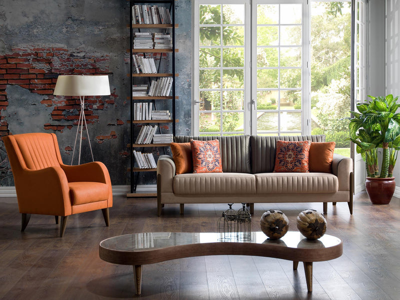 Piero Sleeper (Hande Beige & Orange) Living Room Set - Gate FurnitureLiving Room Set