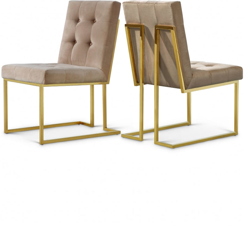 Pierre Velvet Upholstered Dining Chair in Beige, Set of 2 - 714BE-C