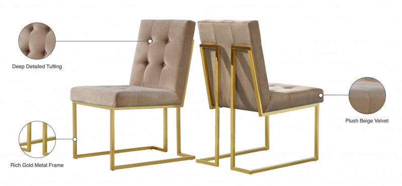 Pierre Velvet Upholstered Dining Chair in Beige, Set of 2 - 714BE-C