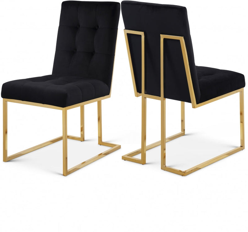 Pierre Velvet Upholstered Dining Chair in Black, Set of 2 - 714Black-C