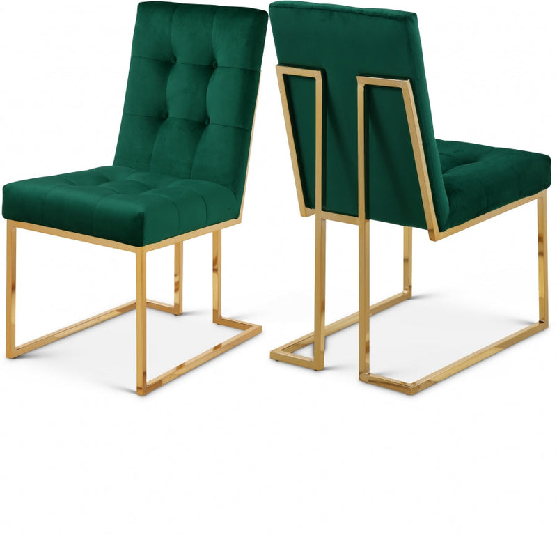 Pierre Velvet Upholstered Dining Chair in Green, Set of 2 - 714Green-C
