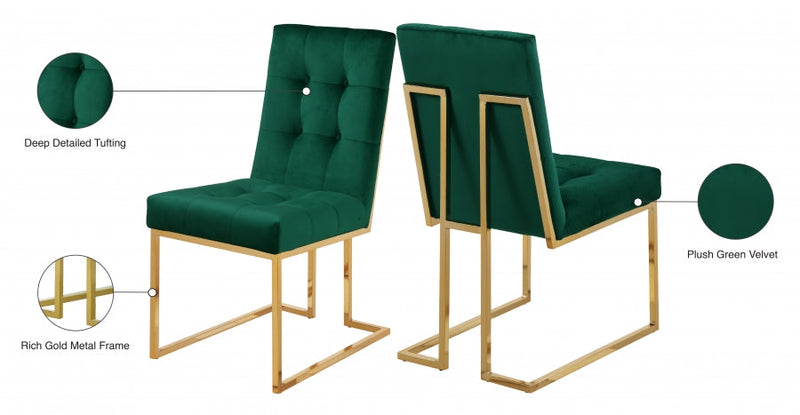 Pierre Velvet Upholstered Dining Chair in Green, Set of 2 - 714Green-C