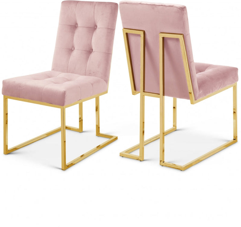 Pierre Velvet Upholstered Dining Chair in Pink, Set of 2 - 714Pink-C