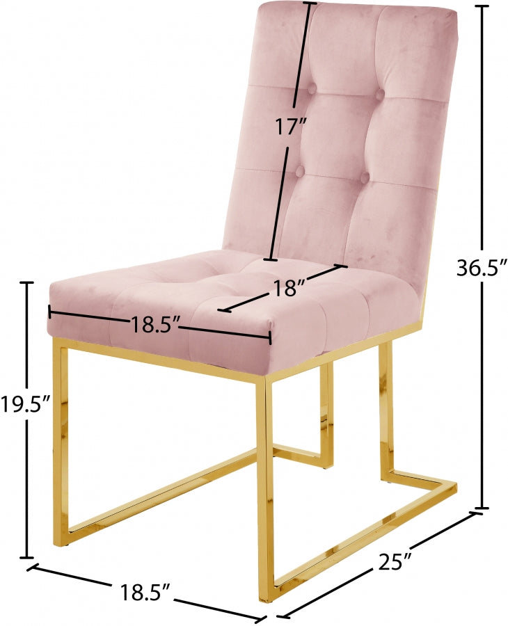 Pierre Velvet Upholstered Dining Chair in Pink, Set of 2 - 714Pink-C
