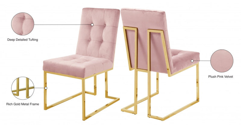 Pierre Velvet Upholstered Dining Chair in Pink, Set of 2 - 714Pink-C