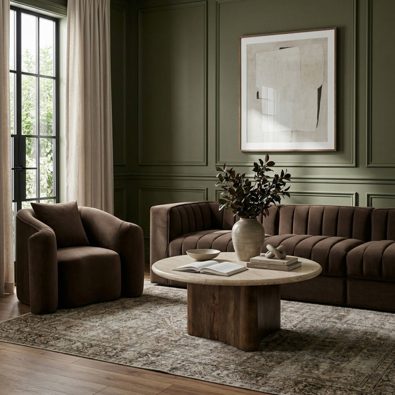 Pietra Travertine And Mango Wood Coffee Table in Brown - 77014Brown-CT