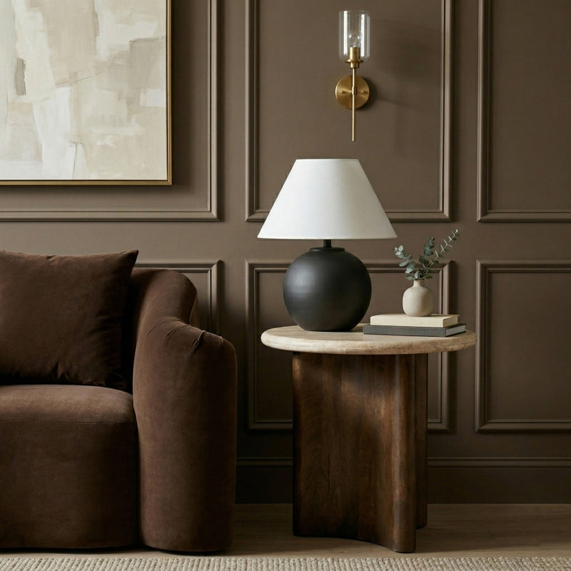 Pietra Travertine And Mango Wood End / Side Table in Brown - 77014Brown-ET