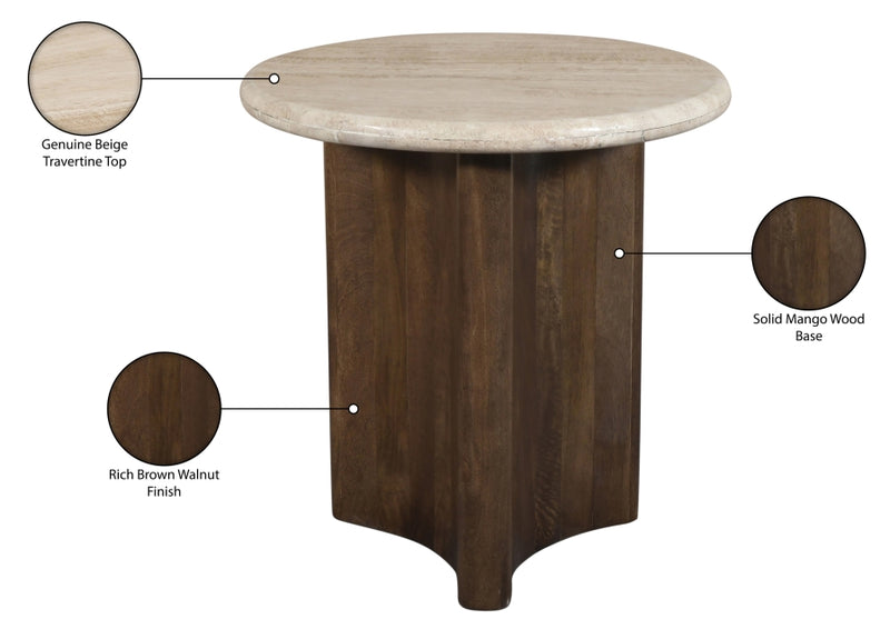 Pietra Travertine And Mango Wood End / Side Table in Brown - 77014Brown-ET
