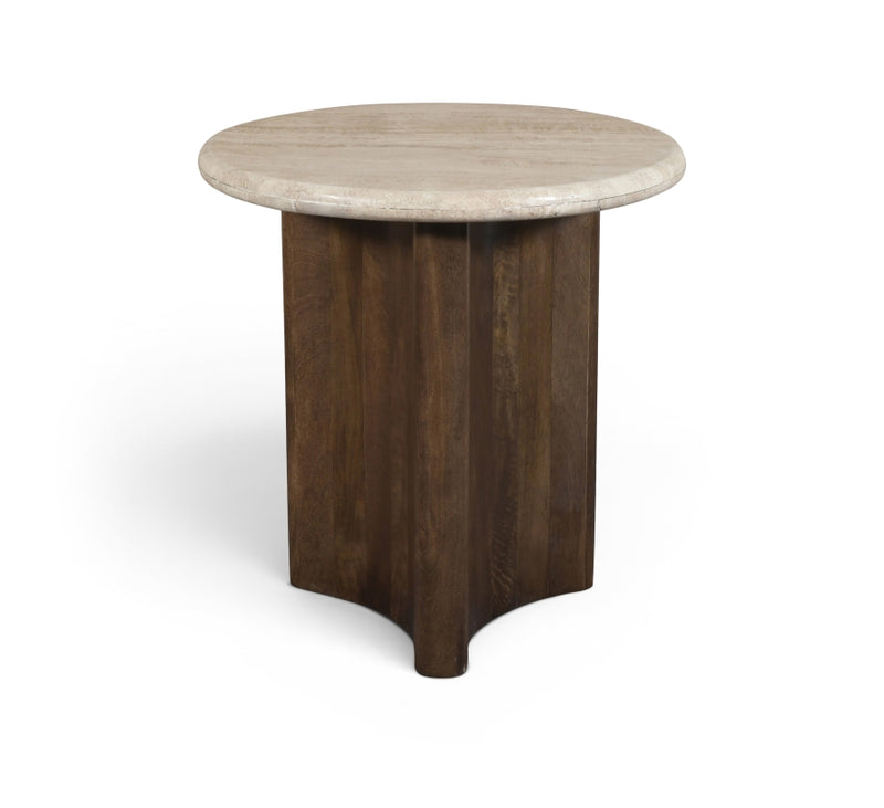 Pietra Travertine And Mango Wood End / Side Table in Brown - 77014Brown-ET