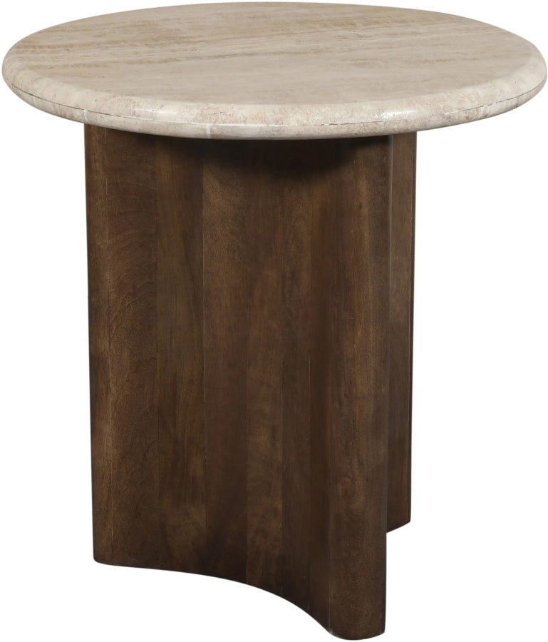 Pietra Travertine And Mango Wood End / Side Table in Brown - 77014Brown-ET