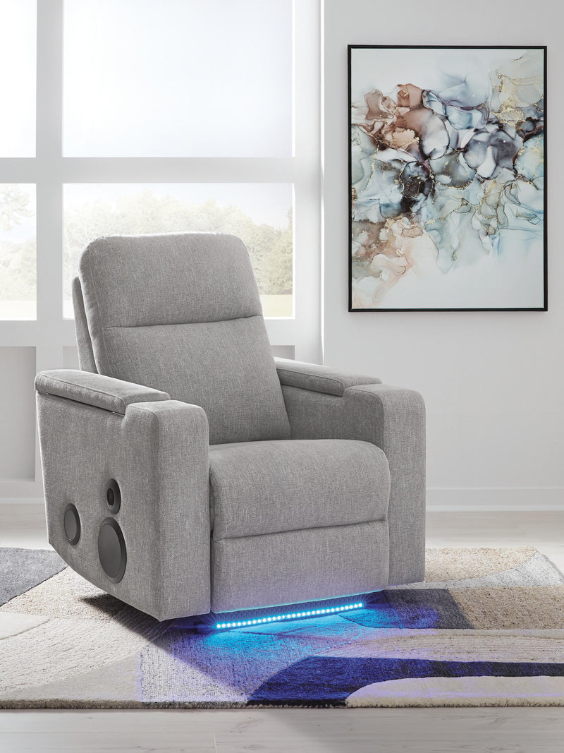 Pineland Pewter Power Glider Recliner with Audio System - PC9930642A