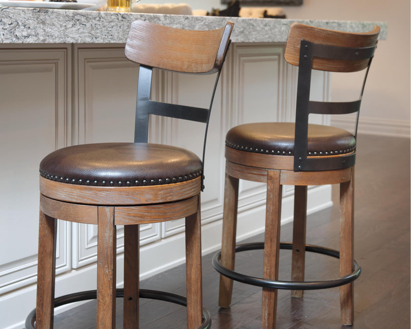 Pinnadel Grayish Brown Counter Height Bar Stool (Set of 2) - D542-124X2