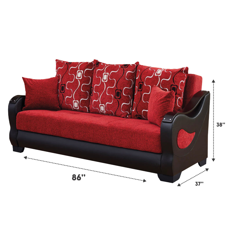 Pittsburgh 86 in. Convertible Sleeper Sofa in Red with Storage - Gate FurnitureSleeper Sofa