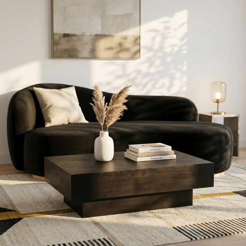 Plank Mango Wood Coffee Table in Black - 63011Black-CT