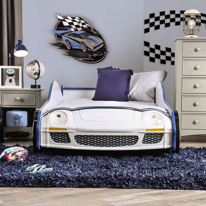 Poe White/Blue Twin Bed - CM7640-BED